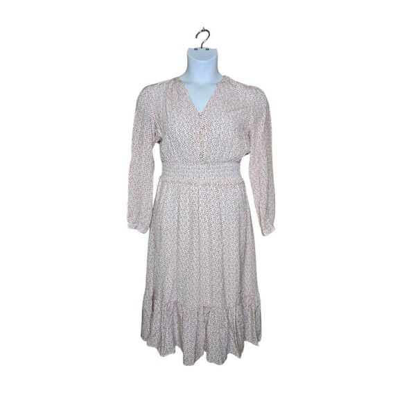 RAILS Renata long sleeve smocked v-neck midi dress in flower vines XS - Picture 3 of 15